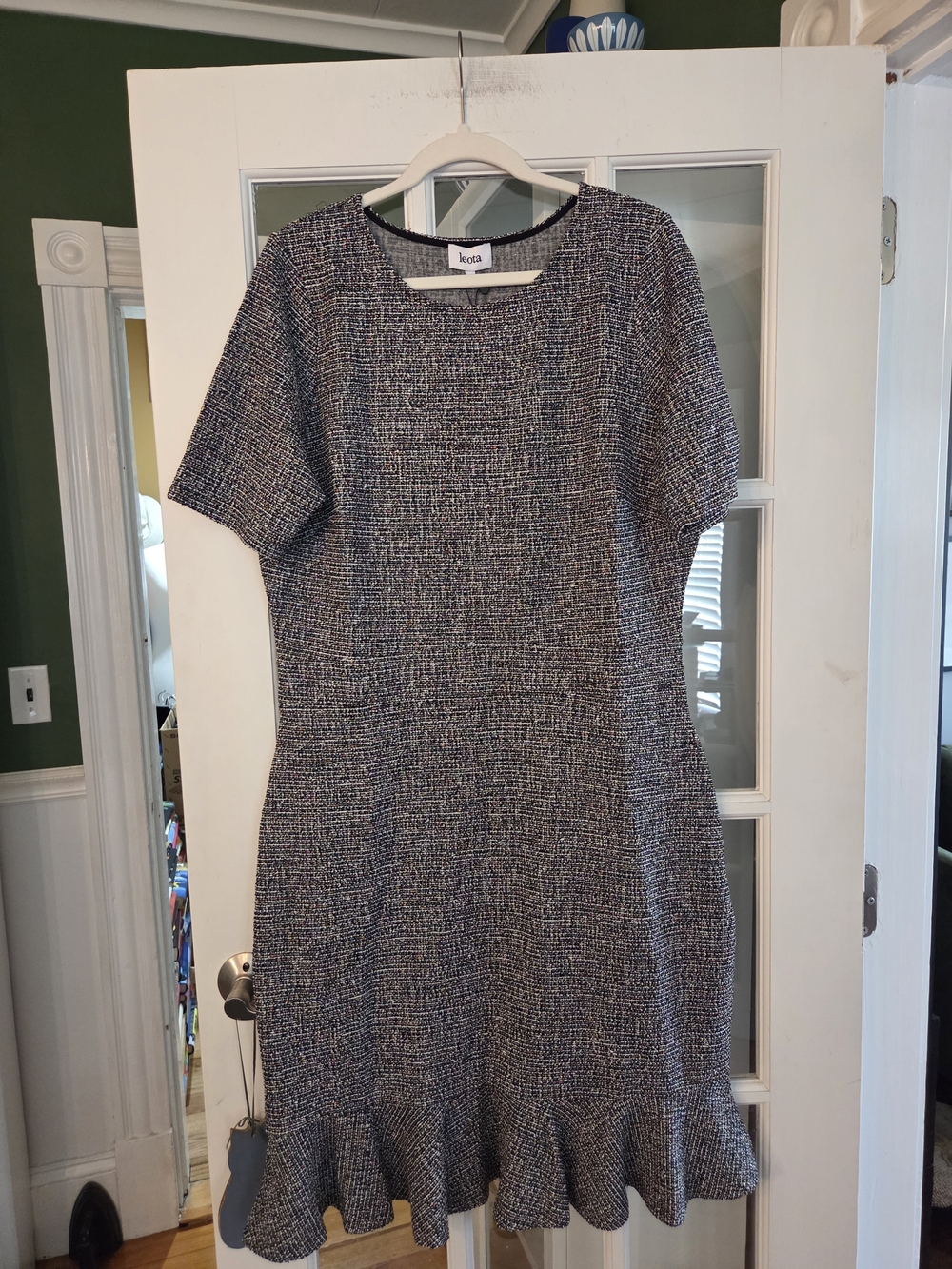 Leota Black/Gray Tweed Ruffle-Hem Midi Dress - Size XXL